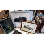 2 framed Lotus Exige prints and a Jim Clark museum exhibition print