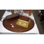 A large oval tray with brass gallery etc - Collection only