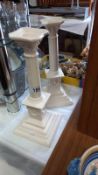 A Royal creamware Corinthian column candlesticks