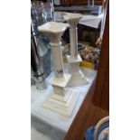 A Royal creamware Corinthian column candlesticks