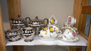 A Sadler Silver Plated China Tea Set and Royal Vale and Diamond Floral Cups and Saucers