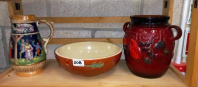 A large German Beer Stein Jug, Rumtopf (no lid) & a large fruit bowl