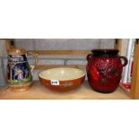 A large German Beer Stein Jug, Rumtopf (no lid) & a large fruit bowl