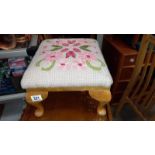 A vintage tapestry footstool on Queen Anne feet - Collection only