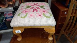 A vintage tapestry footstool on Queen Anne feet - Collection only