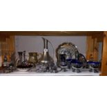 A Selection of Chrome and Sliver Plated Metal Wear including Blue Glass Lined Cruet Set