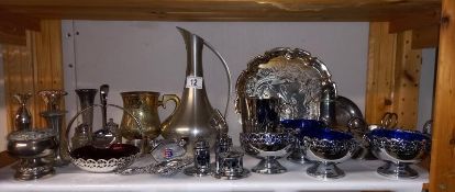 A Selection of Chrome and Sliver Plated Metal Wear including Blue Glass Lined Cruet Set