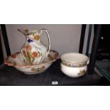 A Victorian wash jug and basin and a cottage printed chamber pot