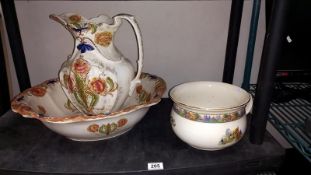 A Victorian wash jug and basin and a cottage printed chamber pot