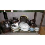 A Shelf of kitchenalia Including Enamel Rotary Pot etc