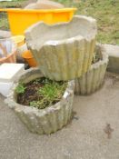 3 stoneware garden planters with fluted sides
