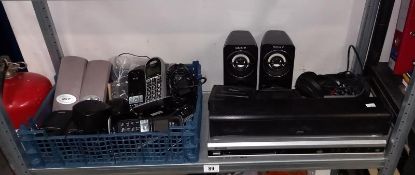 A Mixed Lot Including DVD Player, Speakers, Telephones, Sony Cassette Player etc