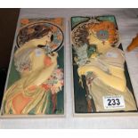 2 art Deco themed wall Plaques 28/12cm Signed Muccha99