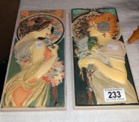 2 art Deco themed wall Plaques 28/12cm Signed Muccha99