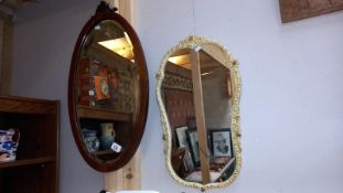 An early 20th Century mahogany framed mirror with string inlay & one other