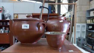 A Stoneware cooking pot with lid and storage jar (no lid) & a Victorian Jelly Mould