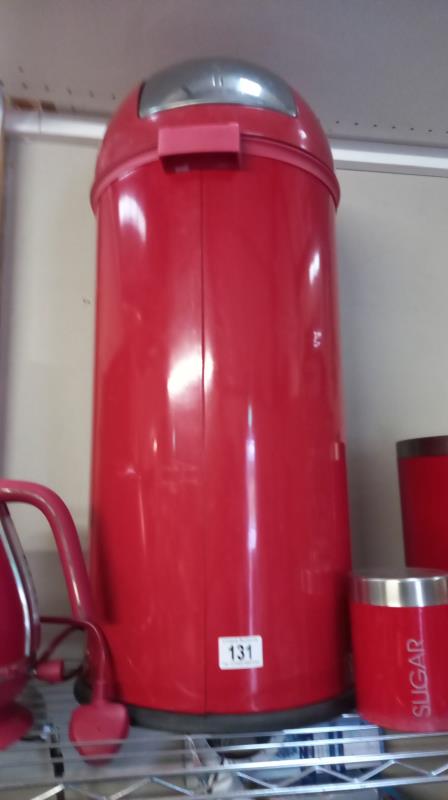 A Red kitchen waste bin storage container, kettle and storage canisters. - Image 4 of 4