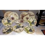 A collection of aesthetic movement plates, tureen including poultry dish and steamer