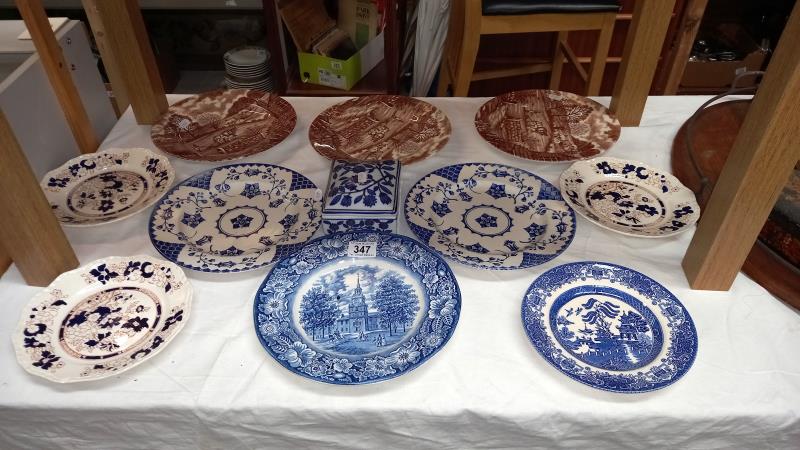 A quantity of blue and white plates etc - Collection only