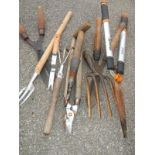 A quantity of small garden tools, shears, forks etc