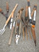 A quantity of small garden tools, shears, forks etc