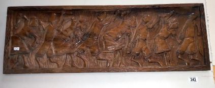 A carved wood wall plaque - Collection only 86cm x 30cm