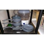 A set of 3 Saucepans with Lids and 2 Frying Pans - all new