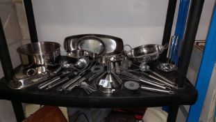 A Quantity of stainless steel cooking utensils