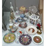 A selection of bell ornaments, tea pots, Chinese Dishes