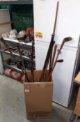 A quantity of wooden shaft golf clubs and a vintage Slazenger long bow L137cm - Collection only