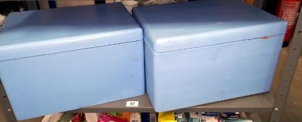 2 Painted Wooden Storage Boxes with Lids