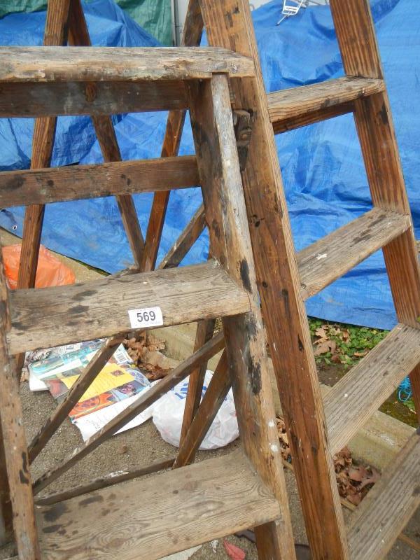 2 wooden step ladders - Image 2 of 2