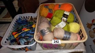 A large quantity of tapestry threads and box of knitting wool