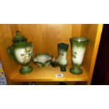 A Mayfayre Staffordshire pottery green floral vases and bowl