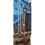 A quantity of vintage garden tools including wide broom etc. COLLECT ONLY