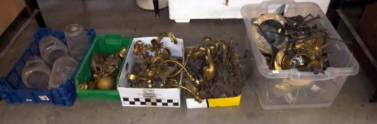 A good quantity of brass items from a lighting workshop including candelabra parts COLLECT ONLY