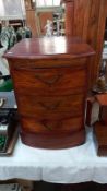 A teak bow front chest of drawers, 40cm x 45cm x 55cm high, COLLECT ONLY