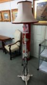 A late Victorian brass adjustable standard lamp painted white, COLLECT ONLY.