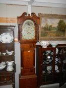 A good oak inlaid eight day Grandfather clock in working order, COLLECT ONLY.