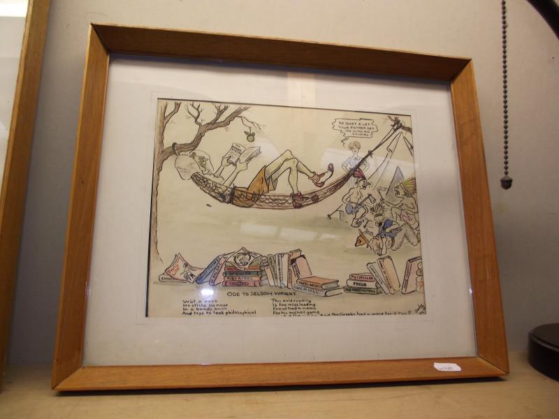 3 framed and glazed original pen and ink cartoon drawings by Andy Wylie (Saucy 1950's humour) - Image 3 of 4