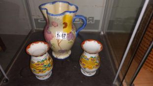 Hancocks ivory ware jug and pair of Chinese vases (1 has chip to rim)
