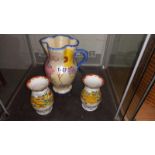 Hancocks ivory ware jug and pair of Chinese vases (1 has chip to rim)