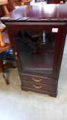 A dark wood stained display cabinet with cut glass door 53cm x 46cm x height 105cm, COLLECT ONLY