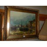 A Dozeman oil on canvas, harbour scene, COLLECT ONLY.