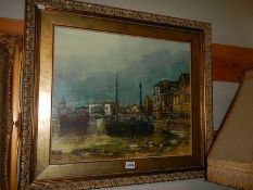 A Dozeman oil on canvas, harbour scene, COLLECT ONLY.