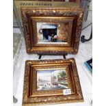 2 Dutch scene oil on board paintings in gilt frames (image 16.5cm x 11.5cm, frame 30.5cm x 25.5cm)
