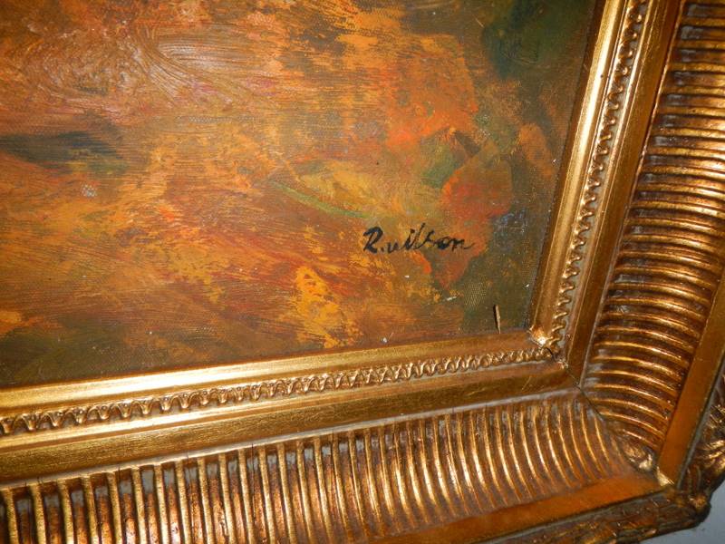 A large 20th century oil on canvas signed R Wilson, 95 x 120cm. COLLECT ONLY. - Image 3 of 3