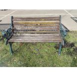 A bench with metal ends