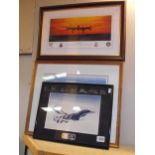 3 RAF related framed and glazed prints including signed Dutch solo display, Lancaster over Lincoln