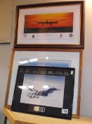 3 RAF related framed and glazed prints including signed Dutch solo display, Lancaster over Lincoln